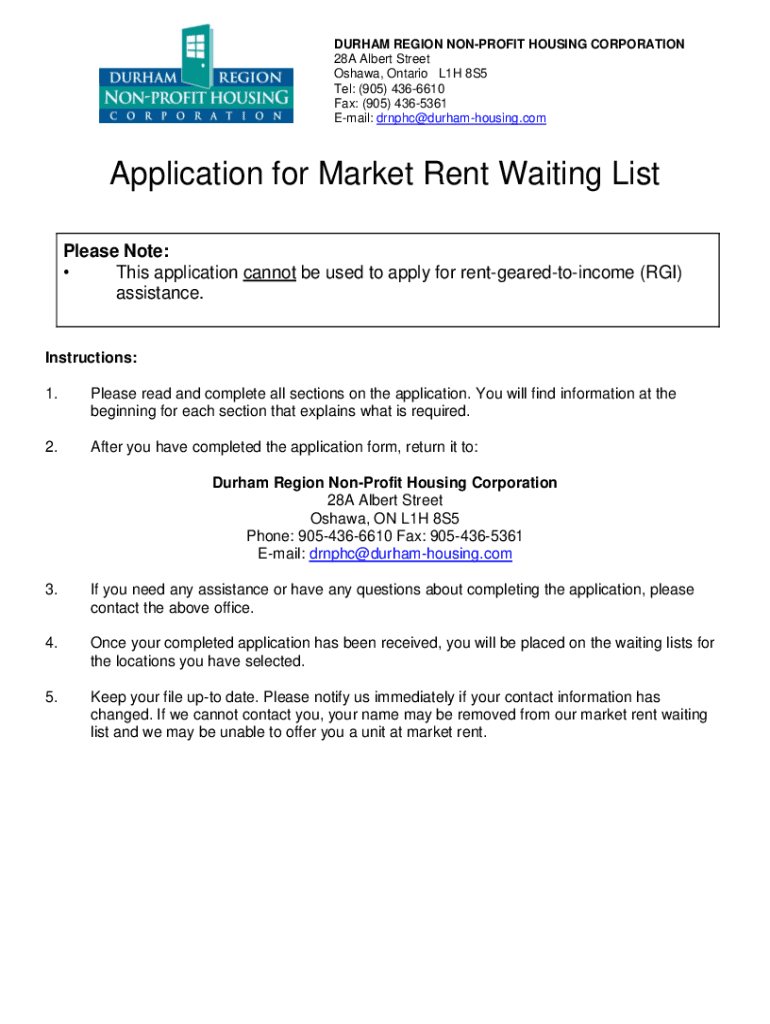 Fillable Online Application for Market Rent Waiting List Fax Email