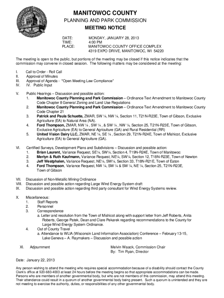 Fillable Online Planning and Zoning Manitowoc County Fax Email Print