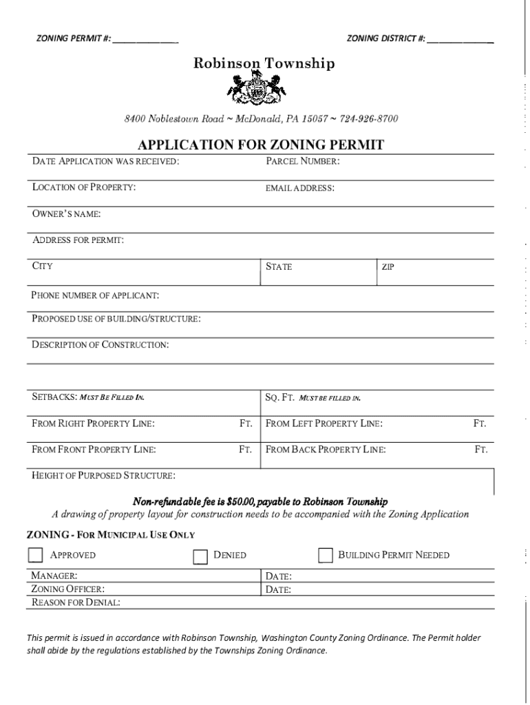 Fillable Online application for zoning permit Robinson Township Fax