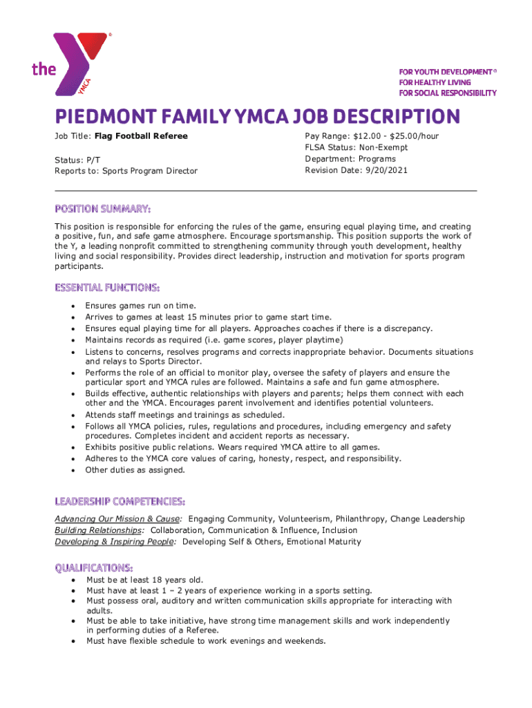 Fillable Online Job Title Flag Football Referee Fax Email Print