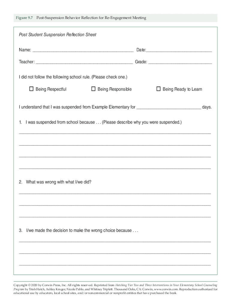 Fillable Online Post Student Suspension Reflection Sheet Name Date Fax Email Print pdfFiller
