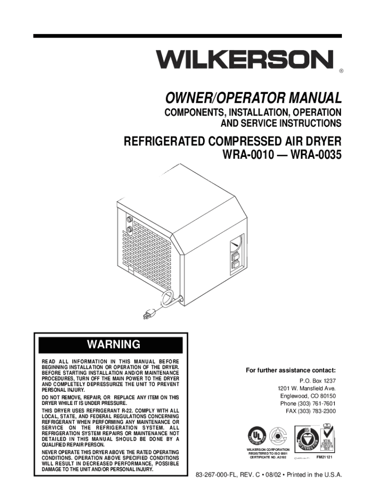 Fillable Online Manual Desiccant Air Dryers Owner's Manual Altec AIR