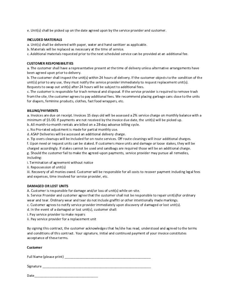 Fillable Online RENTAL AGREEMENT PORTABLE TOILET Fax Email Print