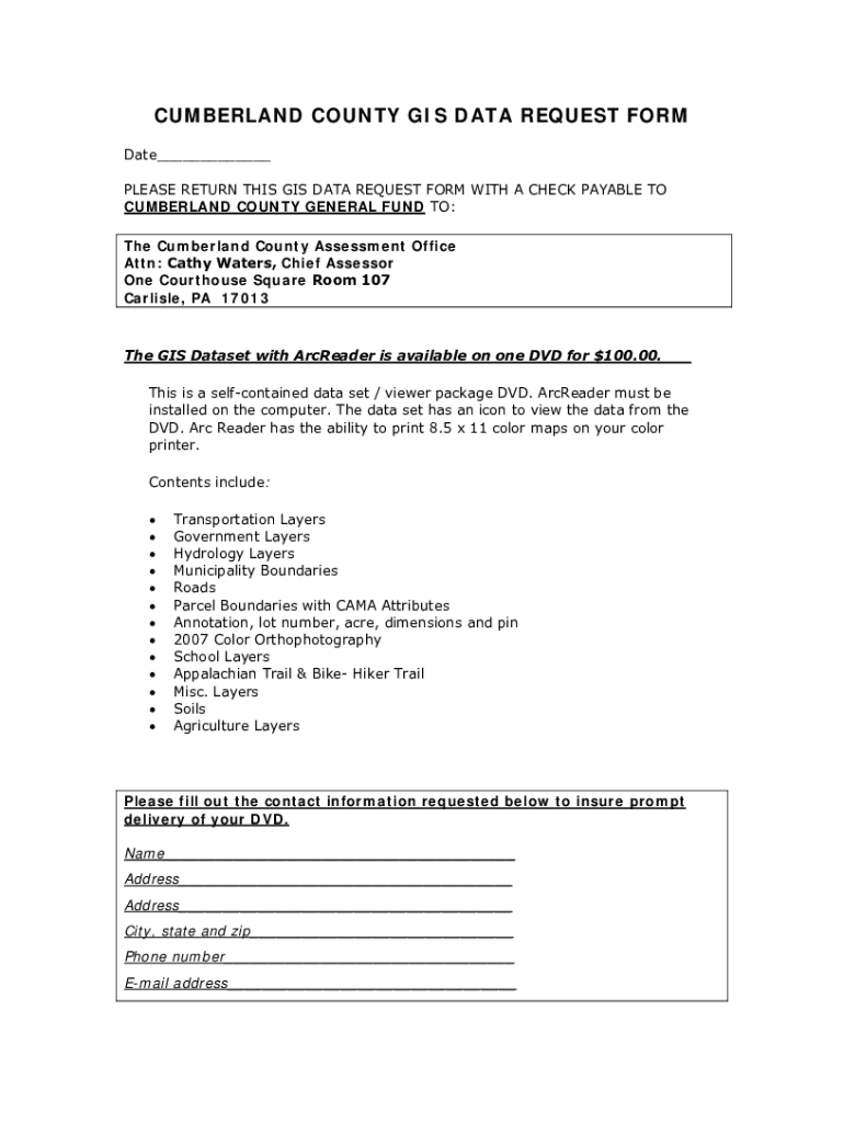 Fillable Online cumberland county tax map request form Fax Email Print