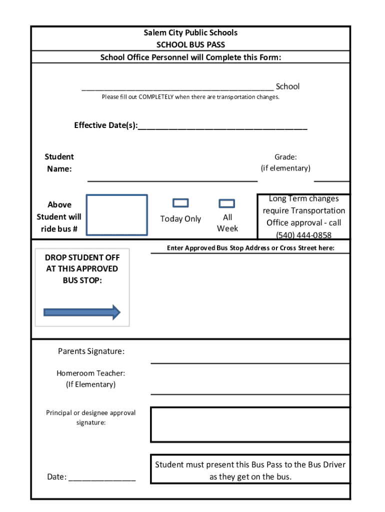 Fillable Online School Bus Pass Form.pdf Fax Email Print pdfFiller