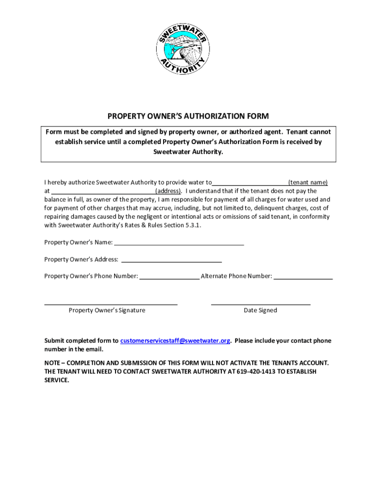 Fillable Online Property Owner's Authorization Form Fax Email Print