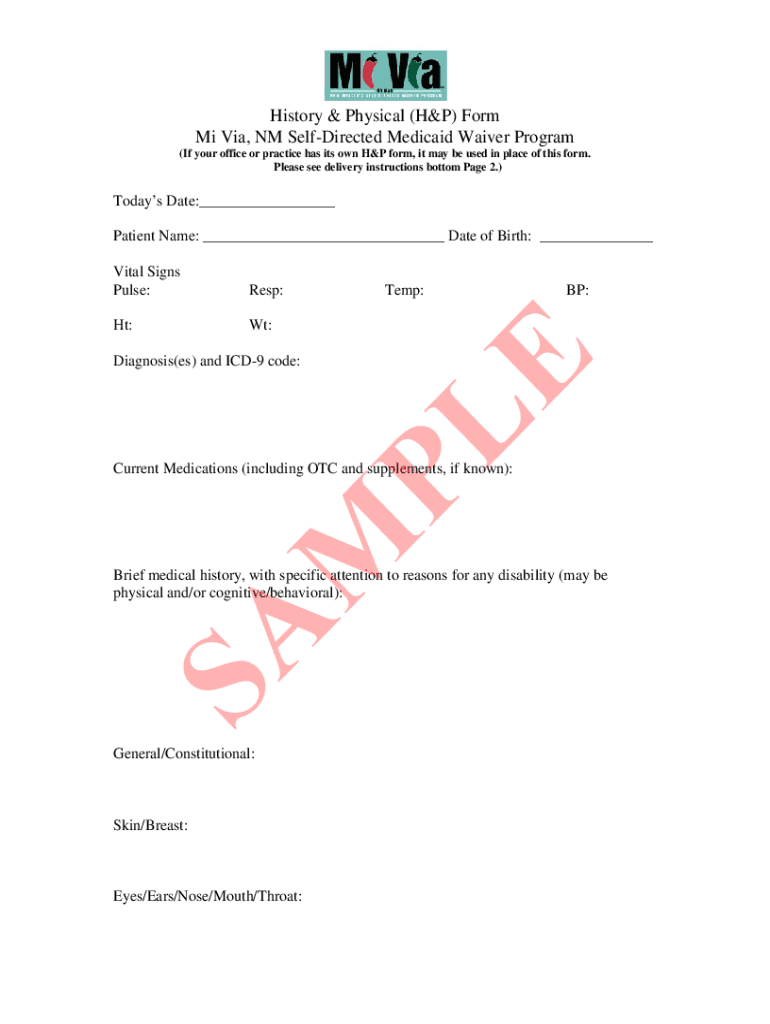Fillable Online New Mexico Medicaid Mi Via History and Physical Form