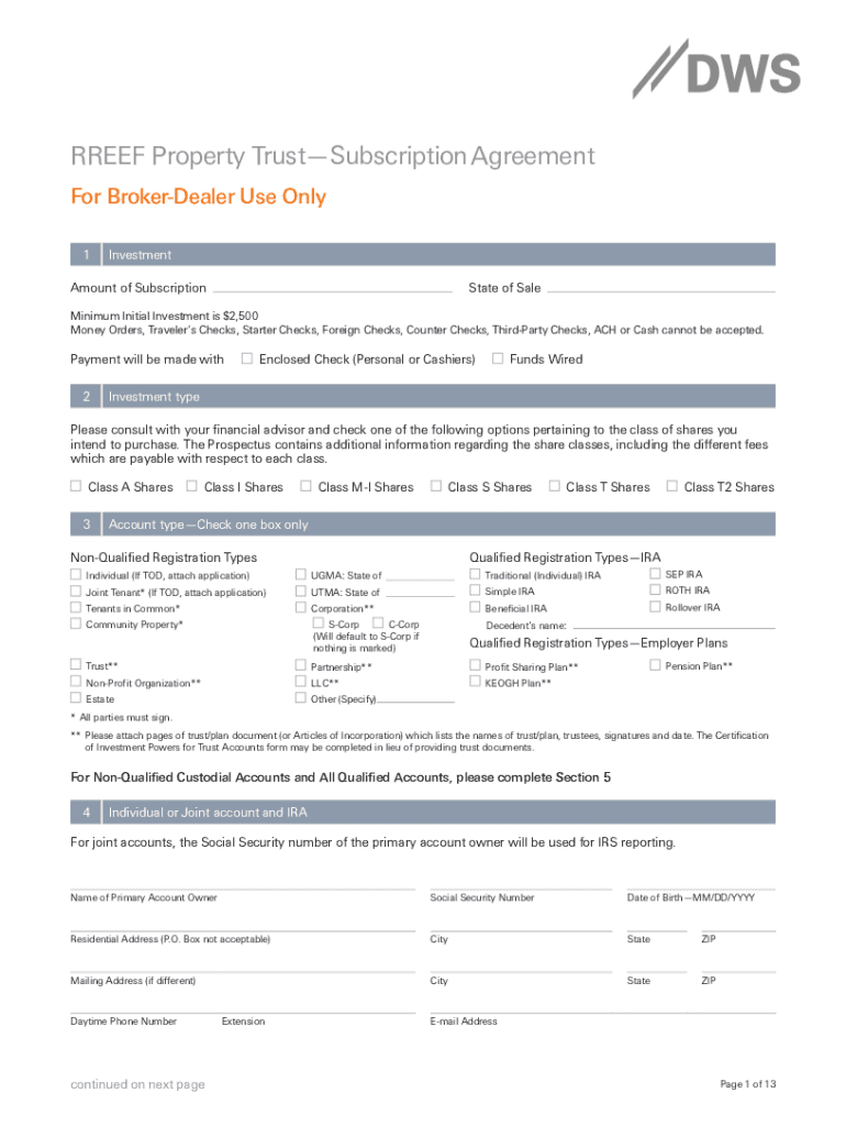 Fillable Online DWS Form RPTSAFORMUS RREEF Property Trust Fax Email