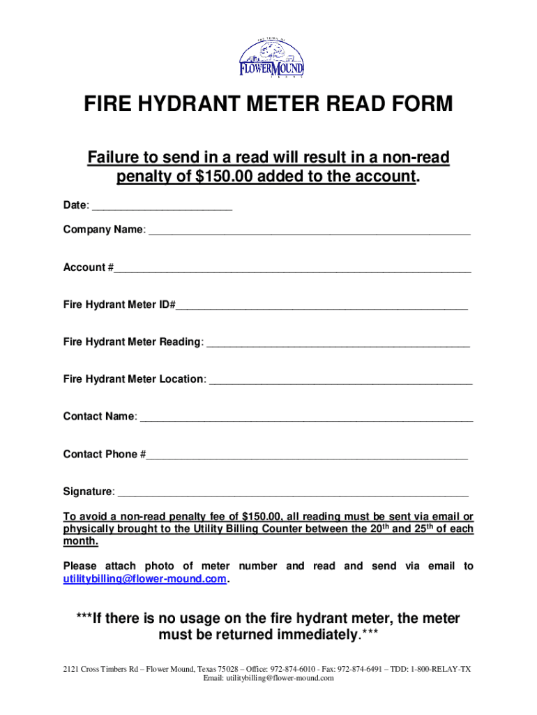 Fillable Online FIRE HYDRANT METER READ FORM Flower Mound Fax Email Print pdfFiller