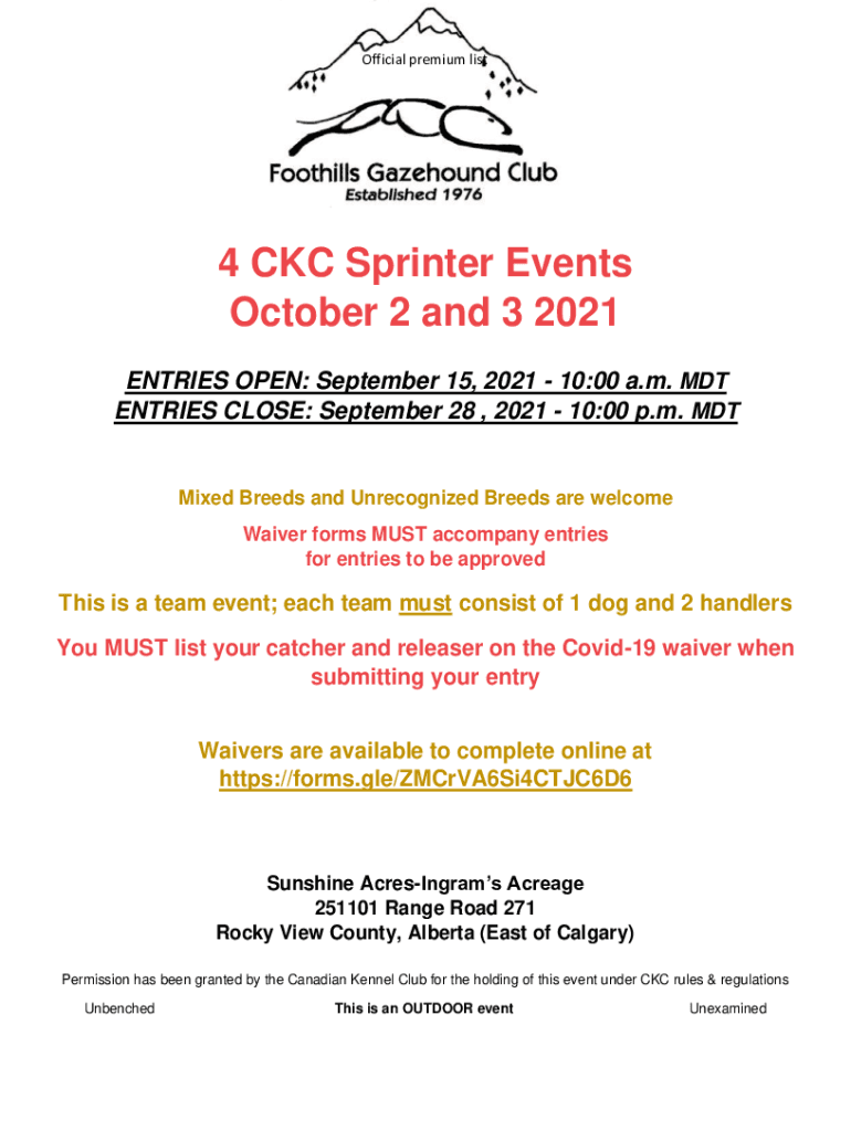 Fillable Online Sprinter Rules and Regulations Canadian Kennel Club