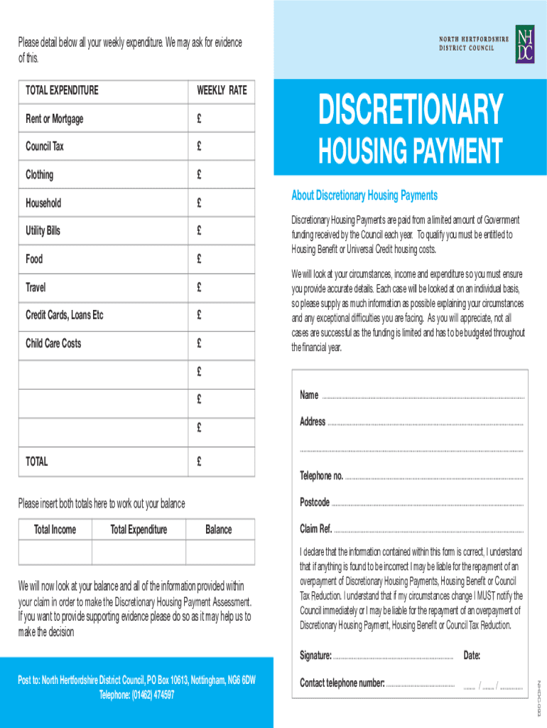 Fillable Online Discretionary housing payment form including Universal