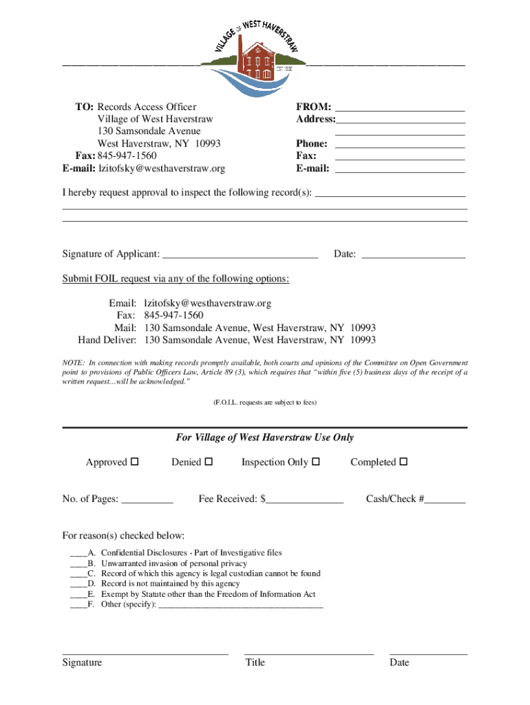 Fillable Online Village of West Haverstraw, NY Records, Public Access