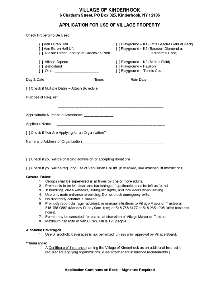 Fillable Online Village of Kinderhook, NY Forms Fax Email Print pdfFiller