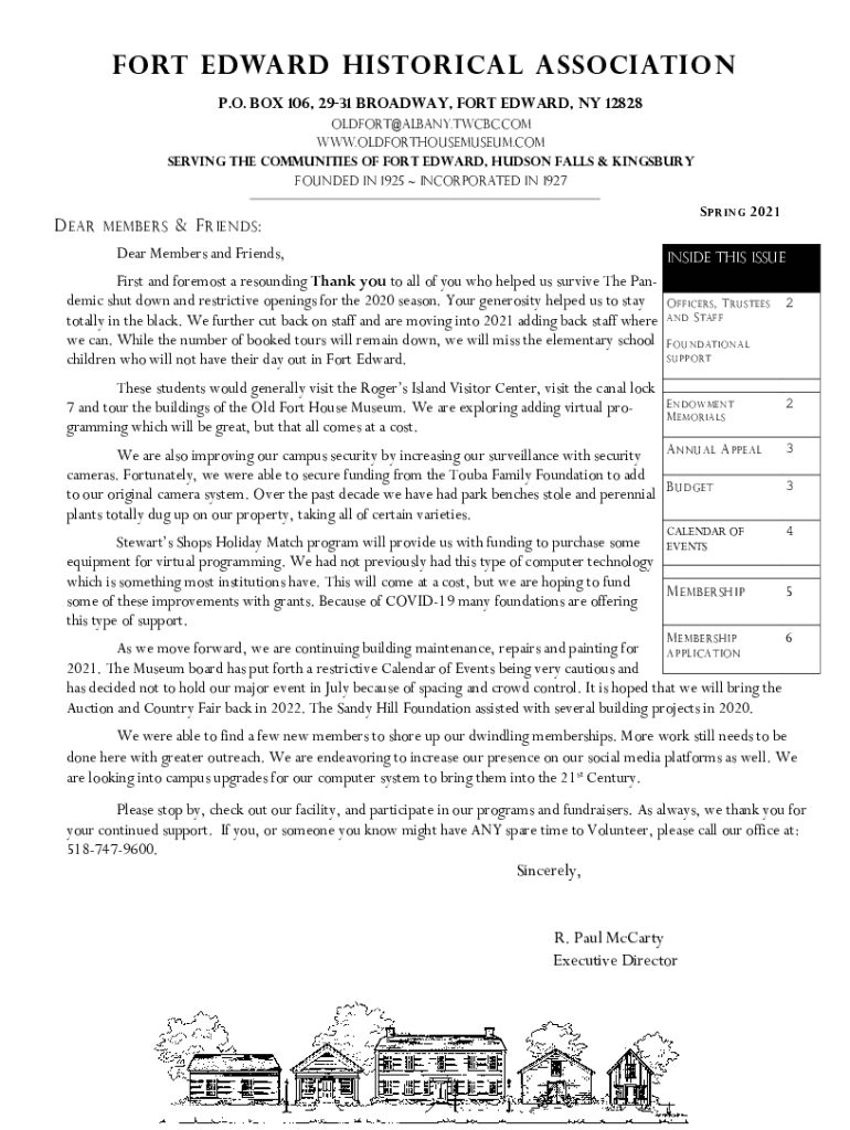 Fillable Online Fort Edward Historical Association Old Fort House