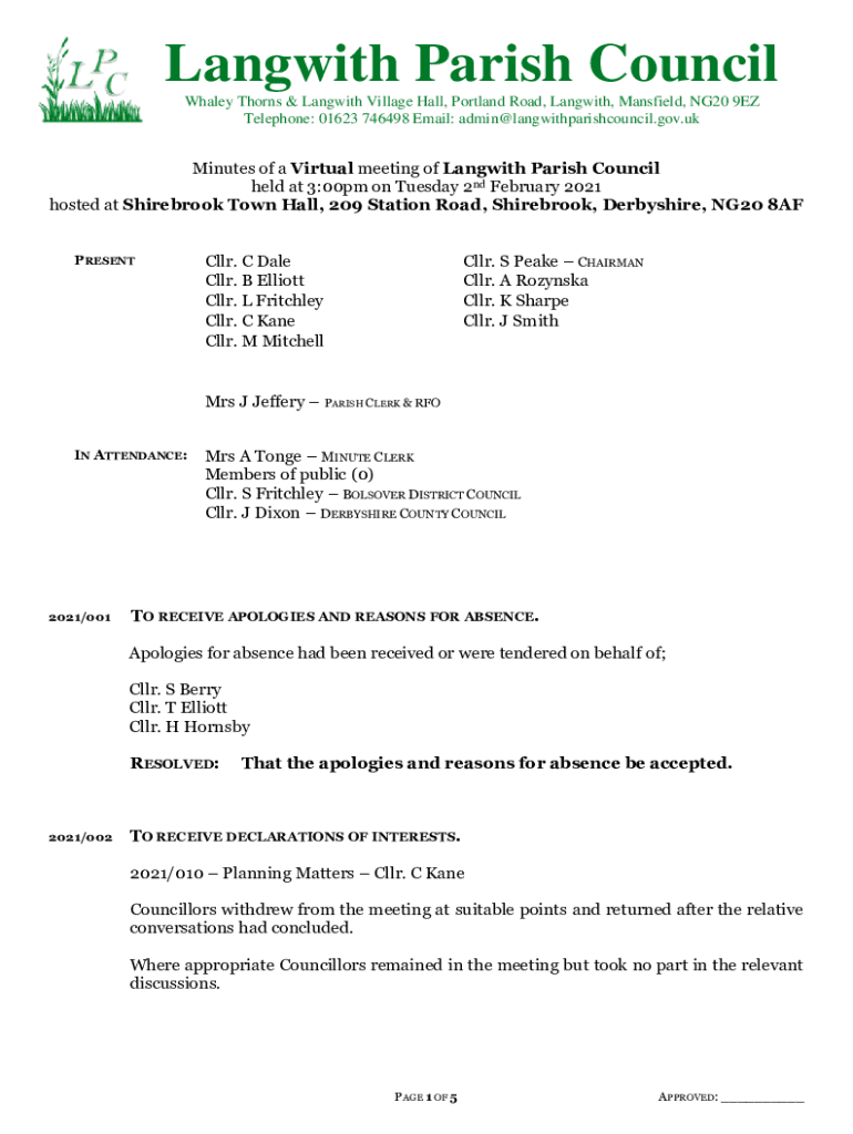 Fillable Online How to get to Langwith Parish Council in Bassetlaw by