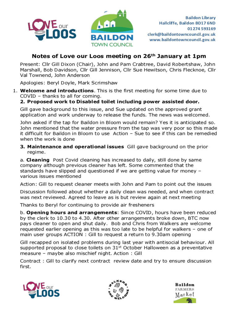 Fillable Online Love our Loos Baildon Public Toilets on Northgate Fax
