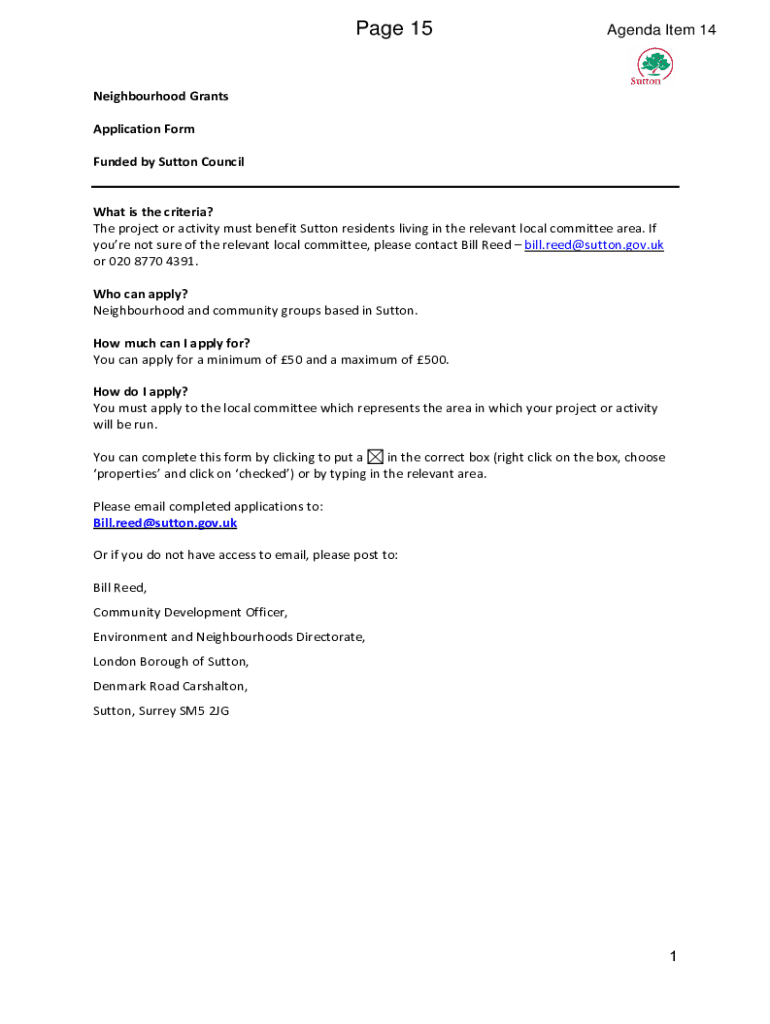 Fillable Online moderngov sutton gov Neighbourhood grants application