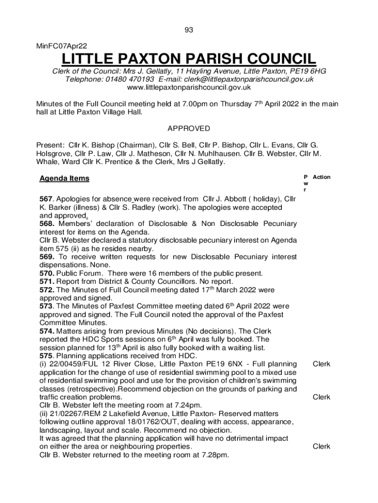 Fillable Online AZ of Services Little Paxton Parish Council Fax