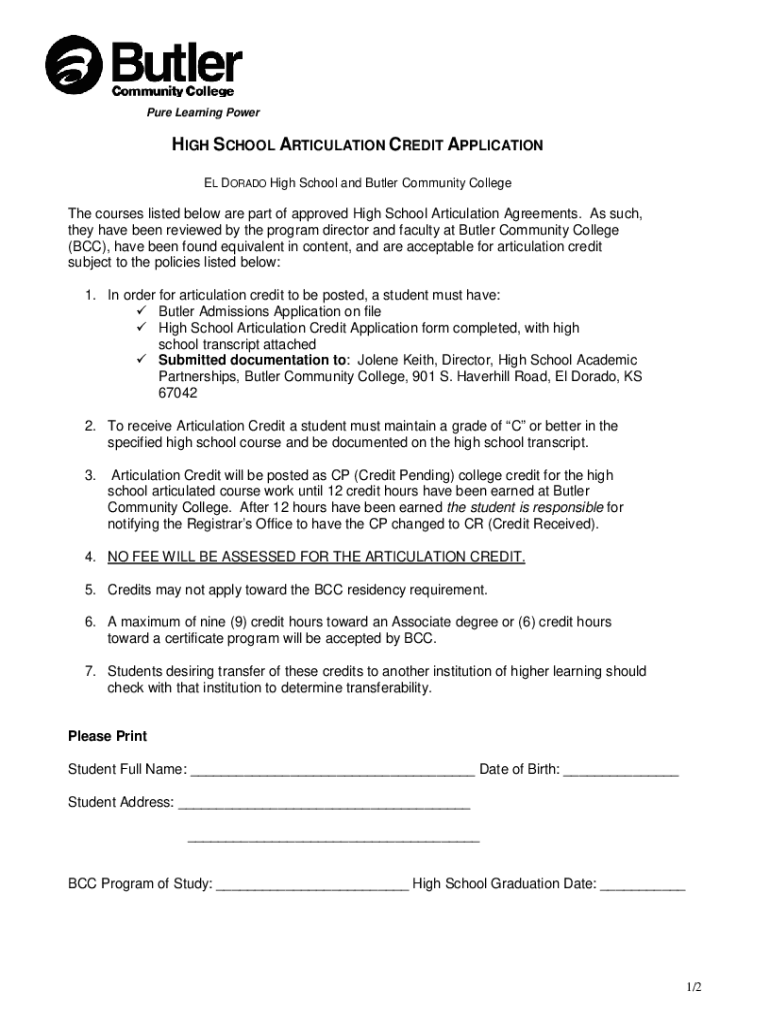 Fillable Online A high school and community college articulation