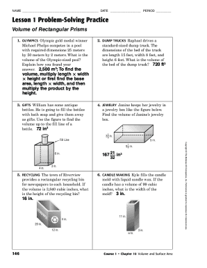 Fillable Online Lesson 1 Problem-Solving Practice - Volume of