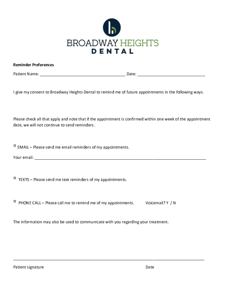 Fillable Online 12 Best Dental Appointment Reminder Templates To