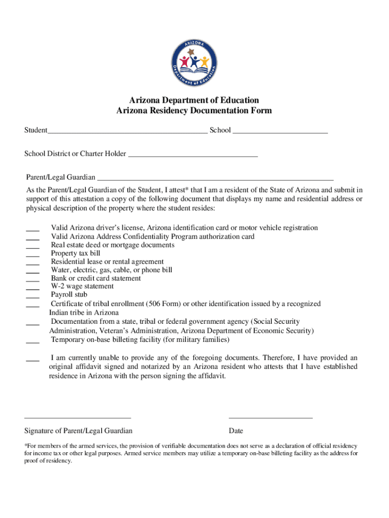 Completable En línea AZ Residency Documentation Forms ENG.pdf Fax Email