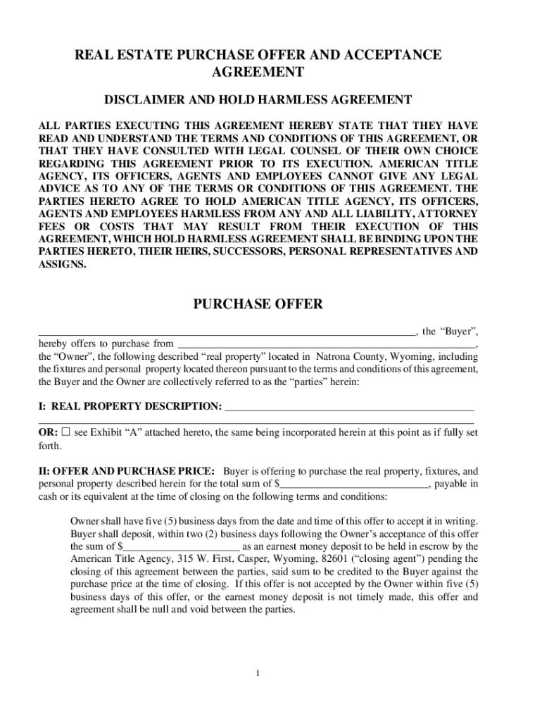 Fillable Online real estate purchase offer and acceptance agreement Fax