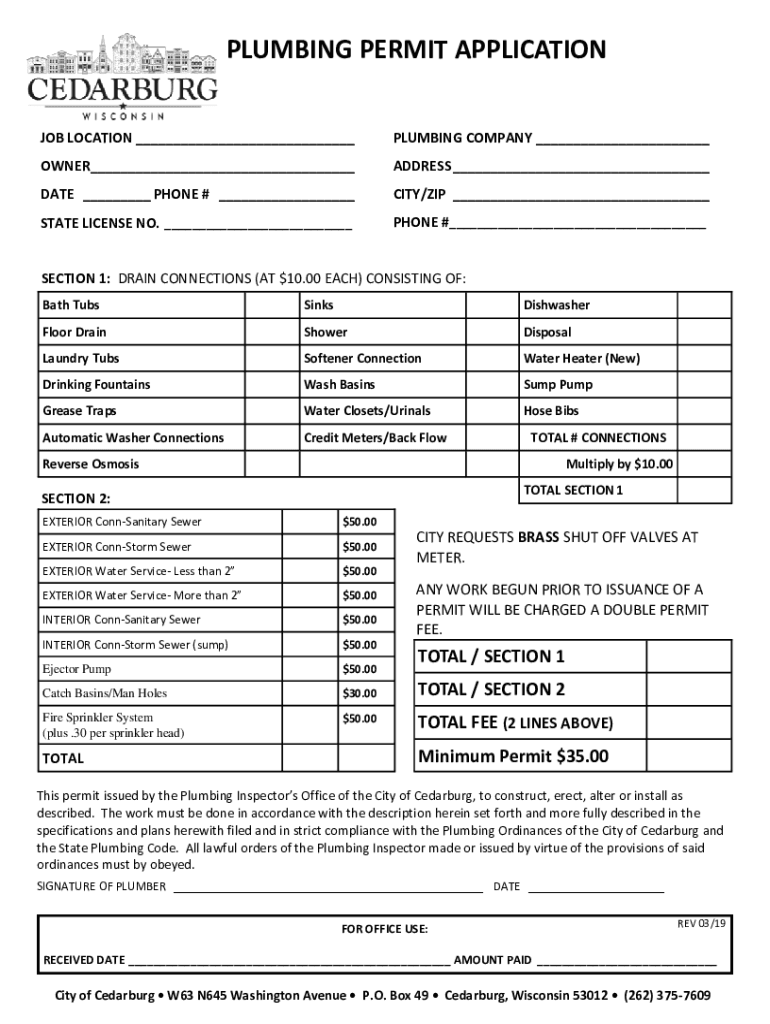 Fillable Online PLUMBING PERMIT APPLICATION FORM Town of Westlock Fax