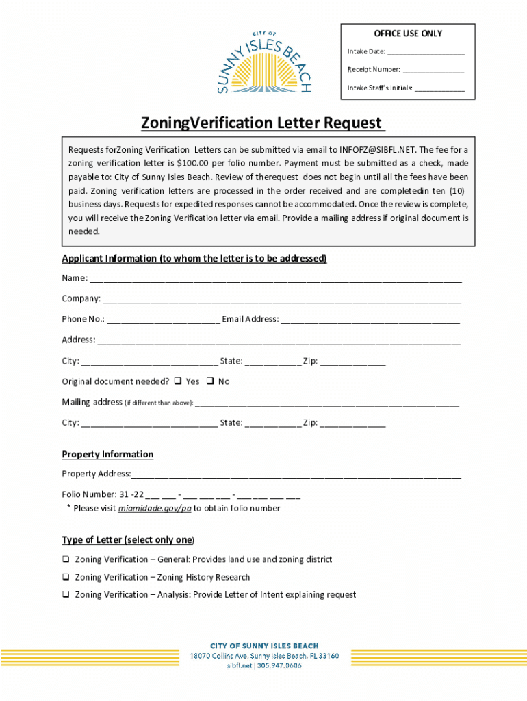 Fillable Online Zoning Verification Letter Request Form Fax Email Print