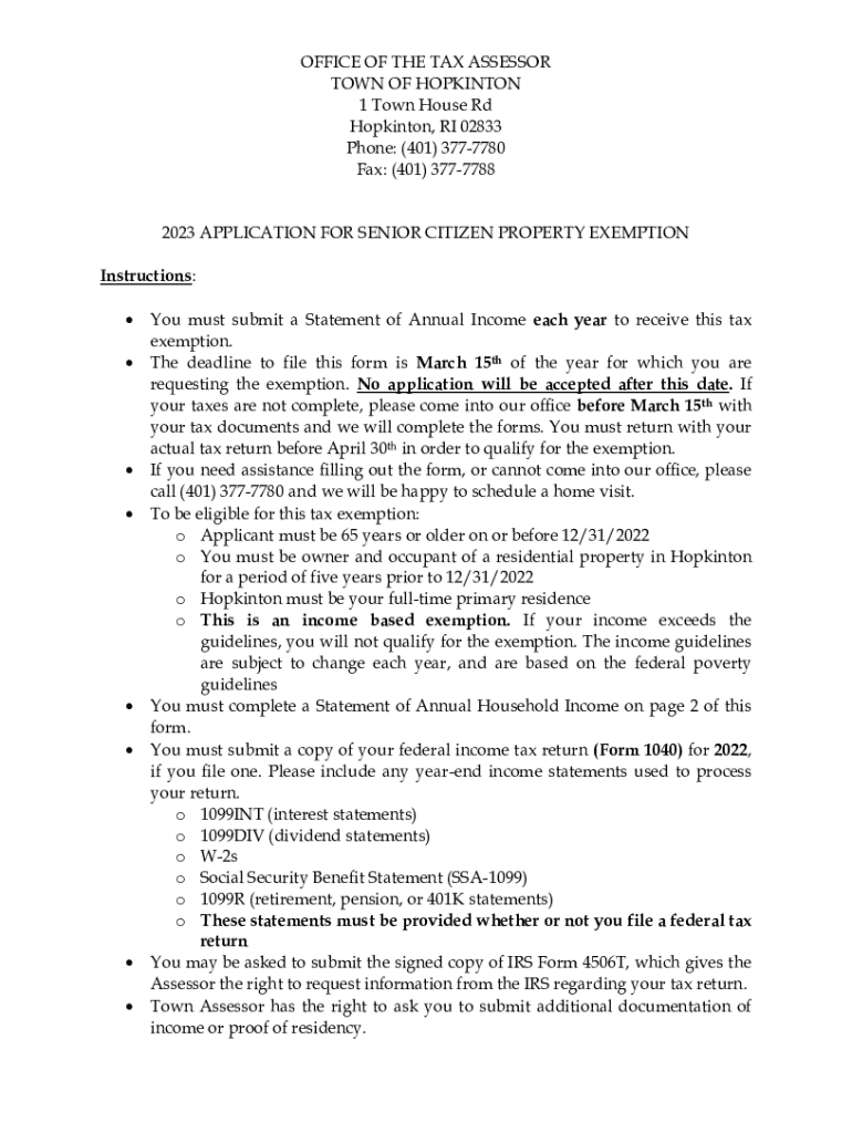 Fillable Online OFFICE OF THE TAX ASSESSOR TOWN OF HOPKINTON 1 Town