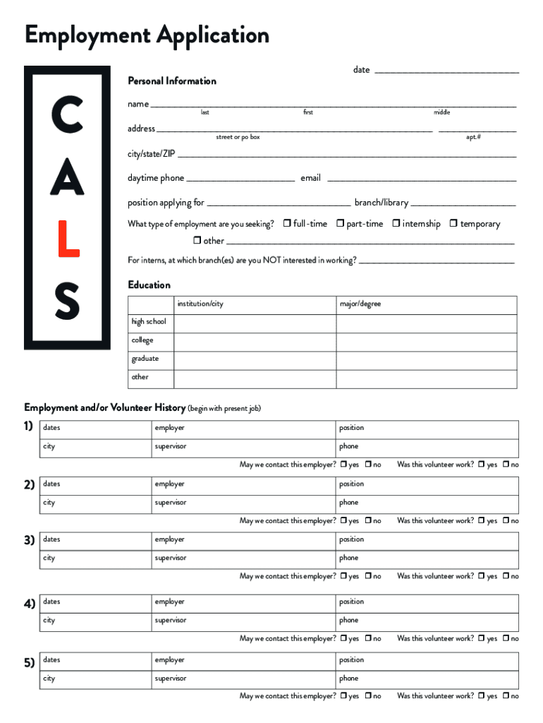 Fillable Online Employment Application Central Arkansas Library