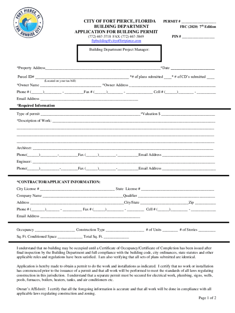 Fillable Online Application for Building Permit City of Fort Pierce