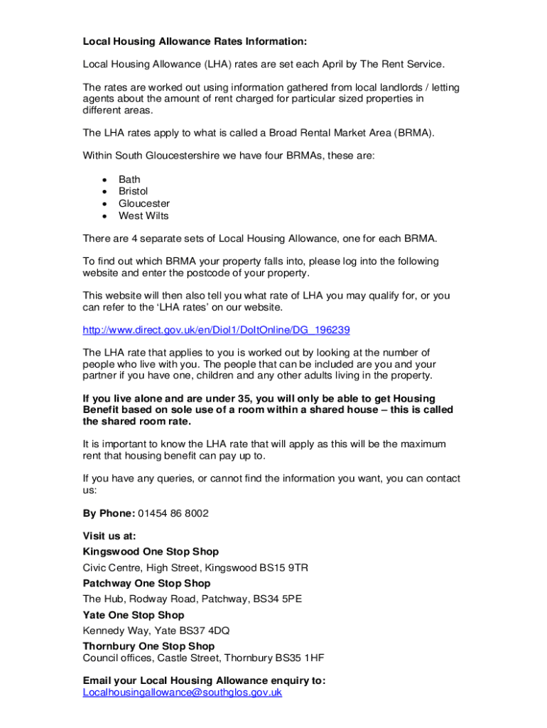 Fillable Online Local Housing Allowance (LHA) rates applicable from