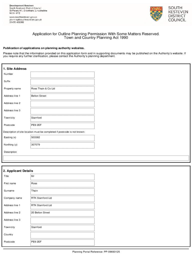 Fillable Online planning southkesteven gov Application for Outline