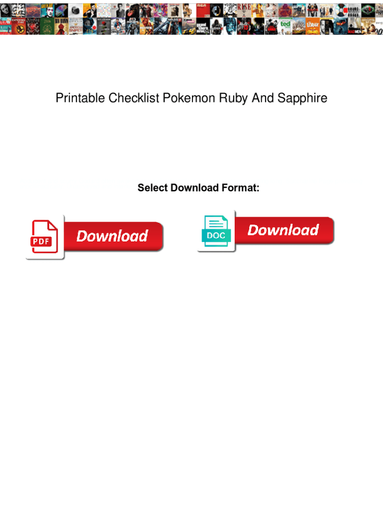 Fillable Online Printable Checklist Pokemon Ruby And Sapphire
