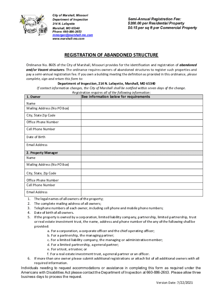 Fillable Online City Inspection DepartmentCity of Marshall Fax Email Print pdfFiller