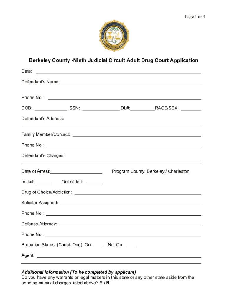 Fillable Online Ninth Judicial Circuit Adult Drug Court Application Fax