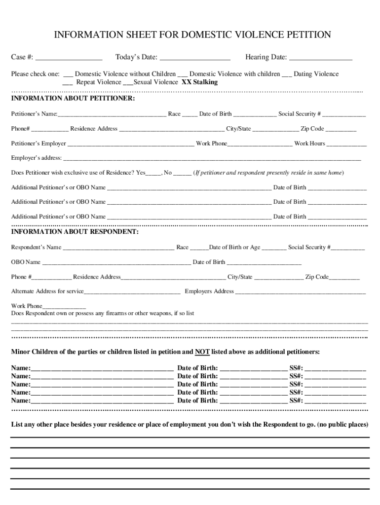 Fillable Online Stalking Violence Packet. Form Florida Supreme Court