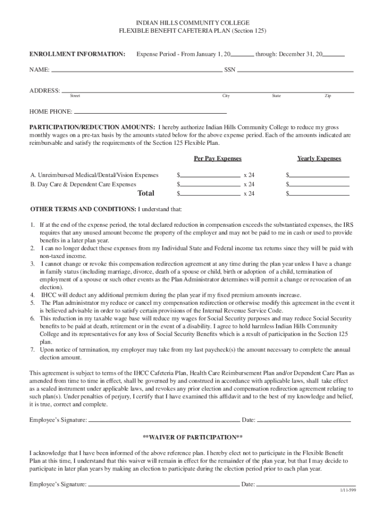 Fillable Online Cafeteria Plan Definition and Typical Options for