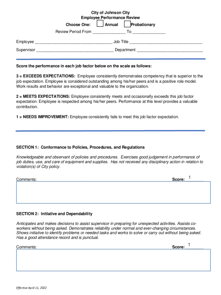 Fillable Online insite johnsoncitytn City of Johnson City Employee