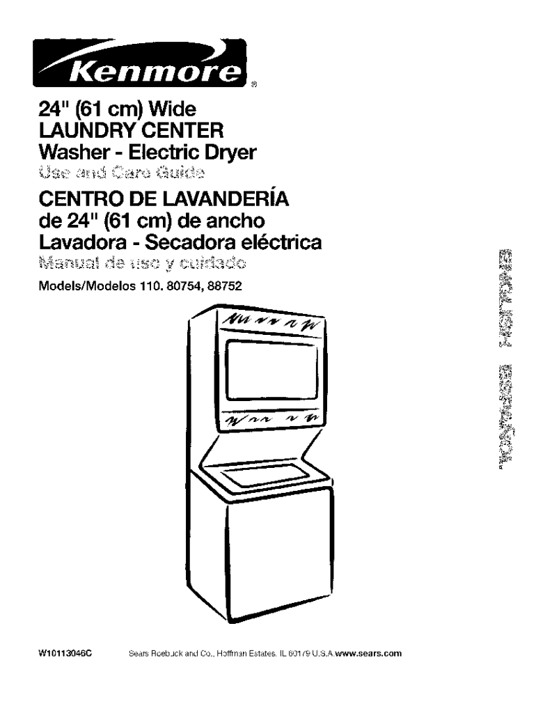 Completable En línea Kenmore 24Inch Wide LAUNDRY CENTER Use And Care