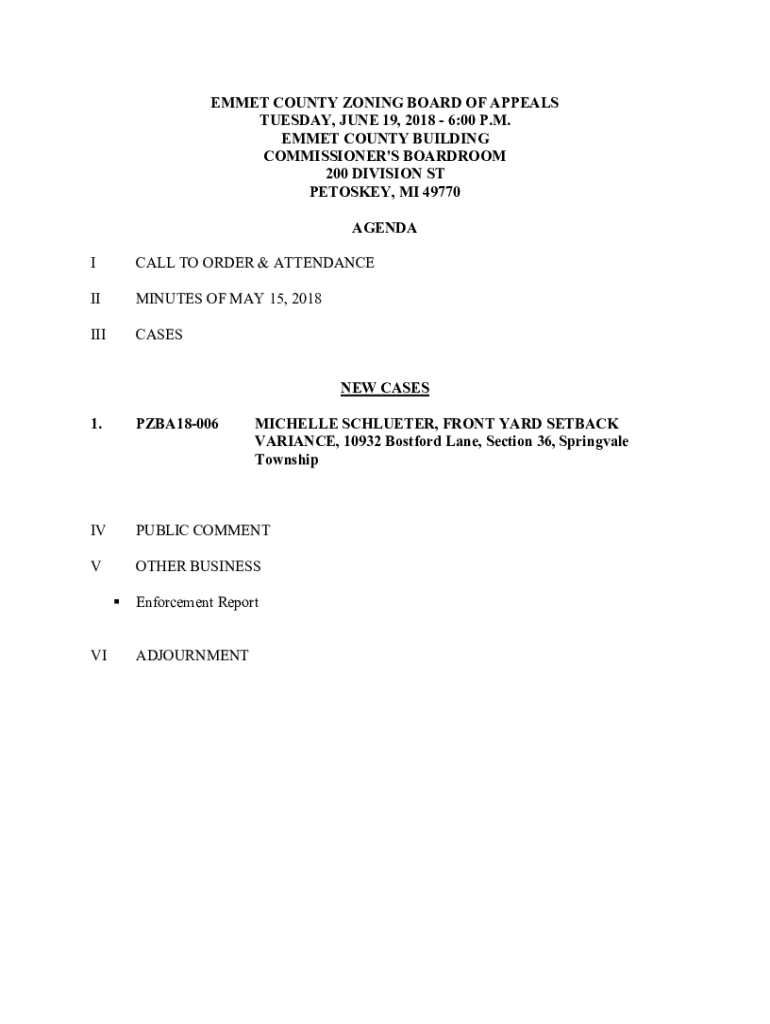 Fillable Online Emmet County Zoning Board of Appeals Fax Email Print pdfFiller