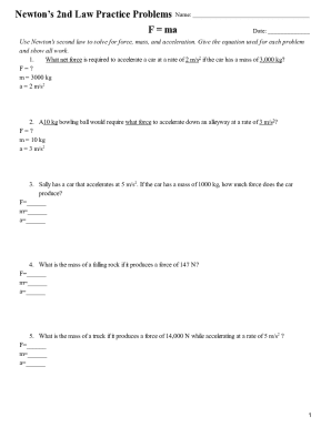Fillable Online Newtons 2nd Law Practice Problems, Newtons laws