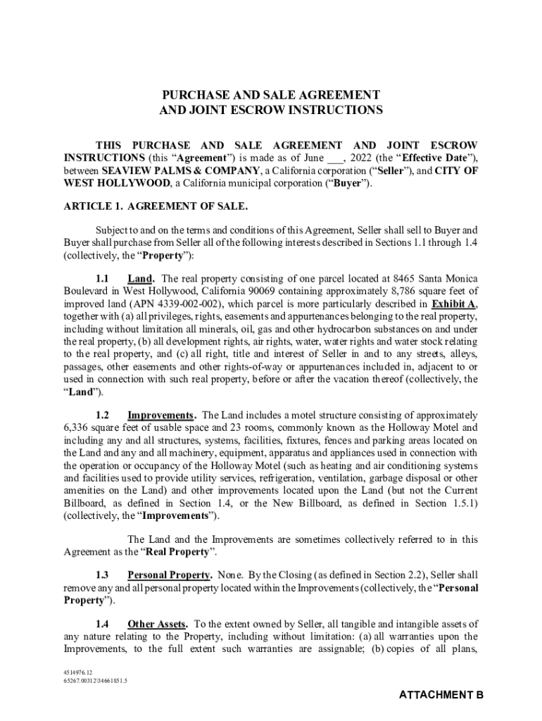 Fillable Online This Agreement of Purchase and Sale and Joint Escrow