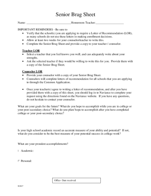 Fillable Online How To Write a Recommendation Letter Brag Sheet in 6