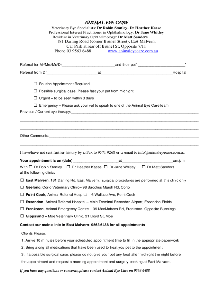Fillable Online ANIMAL EYE CARE Fax Email Print pdfFiller