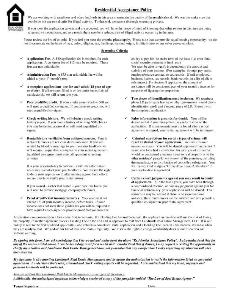 Fillable Online Landlord Acceptance of Housing Choice Vouchers