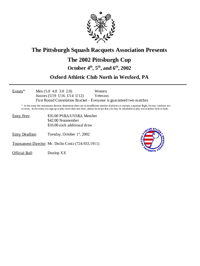 The Pittsburgh Squash Racquets Association Presents Doc Template