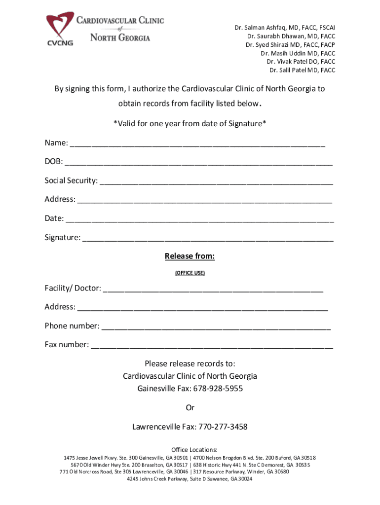 Fillable Online By signing this form, I authorize the Cardiovascular