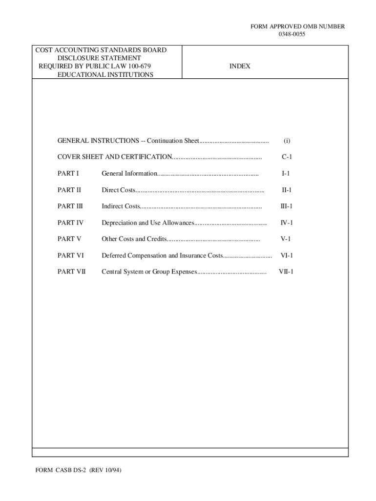 Fillable Online Cost Accounting Standards Board Disclosure Statement